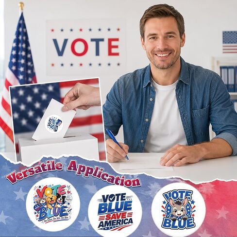 Vote Blue Stickers Roll 500Pcs - 8 Design Voting Stickers 1.5 Inch I Voted Blue No Matter Who Democratic Your Support Patriotic Tags Easy Stick & Removeable for Election Campaigns Voting Supplies in Saudi Arabia