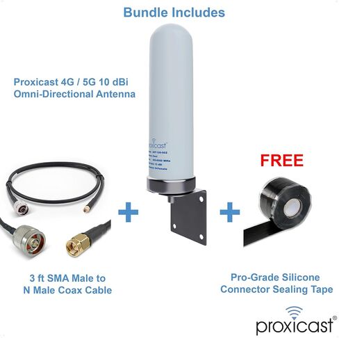10 dBi 4G/5G/WiFI Omni Antenna + 3 ft Pro-Grade Coax Cable + Free Tape Bundle (ANT-126-002-BDL-03) in Saudi Arabia