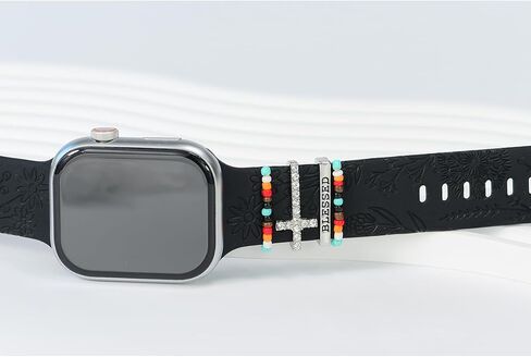 Women Cross Blessed Faith Watch Band Charms for Apple Watch 38/40/41/42/44/45mm 49mm , Men Silver Stretchy Beaded boho western Decorative Rings Loops For iWatch series 8 7 6 5 4 3 2 se,For Samsung Galaxy watch 5/4,Christian Smart Watchband Charms Accessor in Saudi Arabia