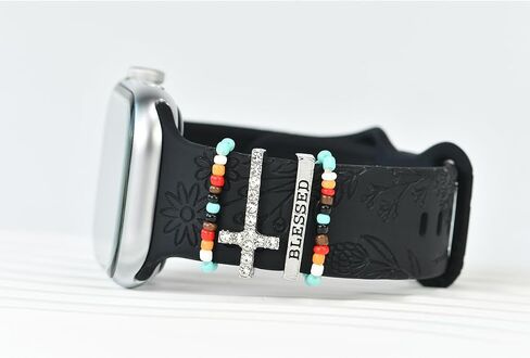 Women Cross Blessed Faith Watch Band Charms for Apple Watch 38/40/41/42/44/45mm 49mm , Men Silver Stretchy Beaded boho western Decorative Rings Loops For iWatch series 8 7 6 5 4 3 2 se,For Samsung Galaxy watch 5/4,Christian Smart Watchband Charms Accessor in Saudi Arabia