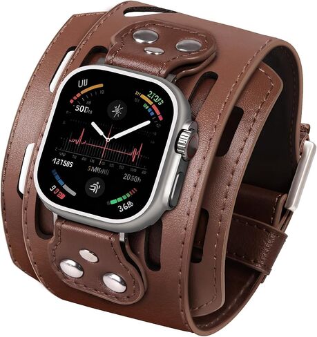 VIQIV Men's 2IN Wide Cuff Full Grain Leather Band Compatible with Apple Watch Ultra 3 2 1 49mm 46mm 45mm 44mm 42mm 41mm 40mm 38mm, Series 11-1 SE 3 2 1, Punk Vintage Handmade Rugged Replacement Strap in Saudi Arabia