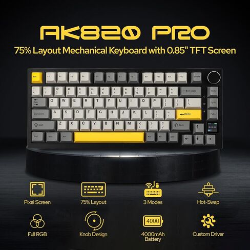 EPOMAKER Ajazz AK820 Pro 75% Wireless Mechanical Keyboard with TFT Smart Display&Knob+NEX Lite Wireless Gaming Mouse w/Screens & RGB Charging Dock in Saudi Arabia