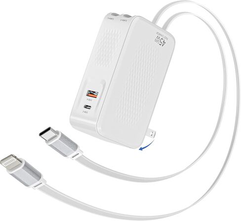 Retractable iPhone Charger,45W 4 in 1 Retractable Phone Charger Wall Plug with USB C and Lightning Cable Fast Charging Block with Dual Port(USB C+USB A) for iPhone 17/Air/16/15/14/13,iPad,Galaxy S26 in Saudi Arabia