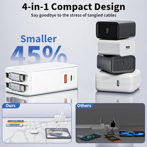 Retractable iPhone Charger,45W 4 in 1 Retractable Phone Charger Wall Plug with USB C and Lightning Cable Fast Charging Block with Dual Port(USB C+USB A) for iPhone 17/Air/16/15/14/13,iPad,Galaxy S26 in Saudi Arabia