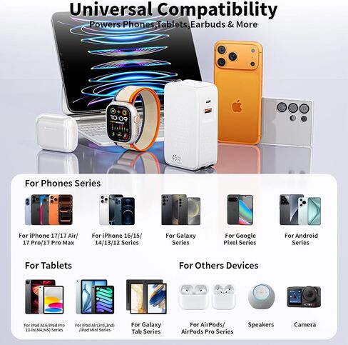 Retractable iPhone Charger,45W 4 in 1 Retractable Phone Charger Wall Plug with USB C and Lightning Cable Fast Charging Block with Dual Port(USB C+USB A) for iPhone 17/Air/16/15/14/13,iPad,Galaxy S26 in Saudi Arabia