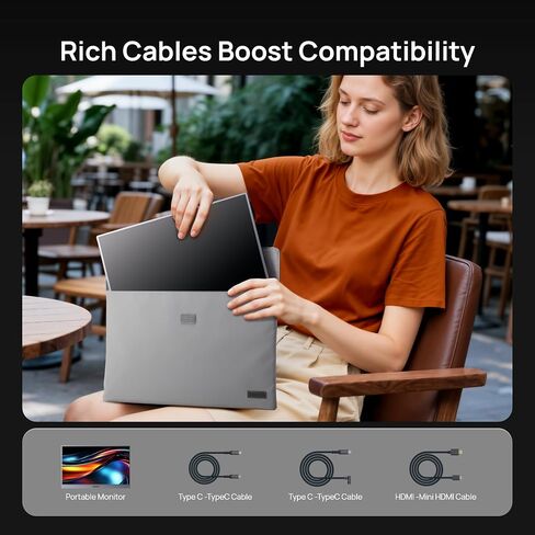 ARZOPA 16.1" Portable Monitor Gray, 100% sRGB FHD 1080P Kickstand & PU Sleeve Bag Combination in Saudi Arabia