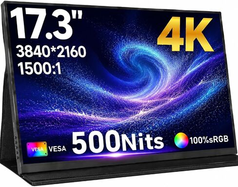 ZSCMALLS 17.3'' 4K Portable Monitor for Laptop, 3840P×2160P IPS Large Screen with HDR, 1500:1 FreeSync, Ultra Slim & Eye Care,Travel Monitor External Screen for Laptop, PC, PS5, Mac, Xbox in Saudi Arabia