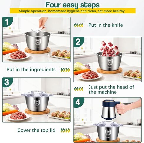 Small Food Processor, Electric Meat Grinder & Vegetable Chopper with 2 Bowls (8 Cup Stainless Steel + 8 Cup Glass) 5-Speed 400W Motor and 2 Sets Blades, Food Chopper for Kitchen Appliances in Saudi Arabia