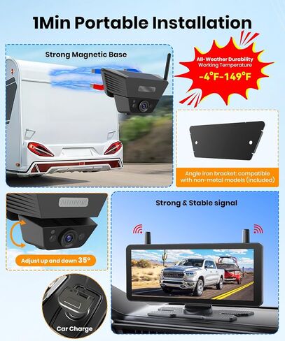 AUTO-VOX Wireless Backup Camera Kit: 7.2" Monitor, Solar 5 Cam, Suction Mount and Solar 3A Plus Cam– Flexible Placement for Horse Trailer, Boat Trailer, Cargo Monitoring, Tight Spot Parking in Saudi Arabia