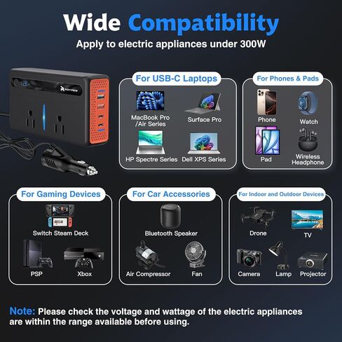 RoyPow 300W Car Power Inverter, DC 12V to 110V AC Power Inverter with Cigarette Lighter Port, Car Plug Adapter Outlet with 3.4A USB-A, QC3.0 24W, PD 30W, PD 36W, Dual AC Outlets, Car Charger Adapter in Saudi Arabia