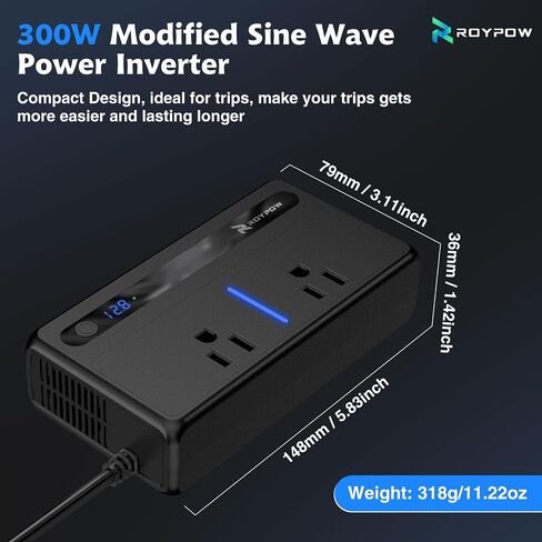 RoyPow 300W Car Power Inverter, DC 12V to 110V AC Power Inverter with Cigarette Lighter Port, Car Plug Adapter Outlet with 3.4A USB-A, QC3.0 24W, PD 30W, PD 36W, Dual AC Outlets, Car Charger Adapter in Saudi Arabia