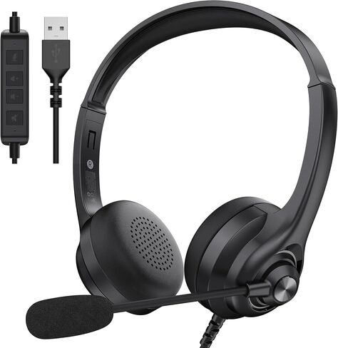 Oraolo Voicelink 100 Wired Headphones, Wired Headset with Noise Cancelling Microphone for PC Laptop, USB Connection Plug and Play in Kuwait