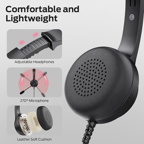 Oraolo Voicelink 100 Wired Headphones, Wired Headset with Noise Cancelling Microphone for PC Laptop, USB Connection Plug and Play in Kuwait