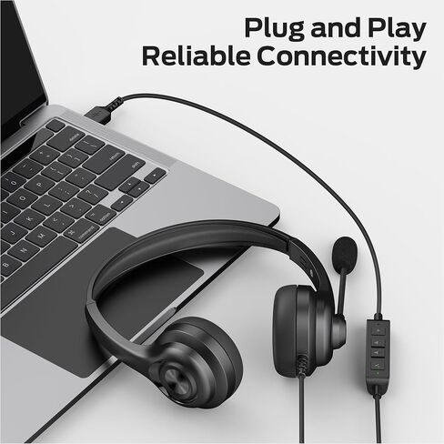 Oraolo Voicelink 100 Wired Headphones, Wired Headset with Noise Cancelling Microphone for PC Laptop, USB Connection Plug and Play in Kuwait