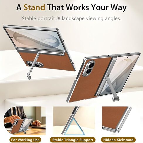 LOHASIC Leather Magnetic for Galaxy Z Fold 8 Case, Hidden Kickstand, Brown in Saudi Arabia