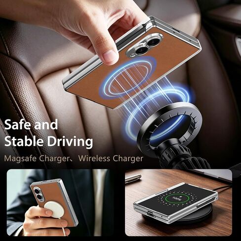 LOHASIC Leather Magnetic for Galaxy Z Fold 8 Case, Hidden Kickstand, Brown in Saudi Arabia