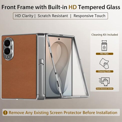 LOHASIC Leather Magnetic for Galaxy Z Fold 8 Case, Hidden Kickstand, Brown in Saudi Arabia