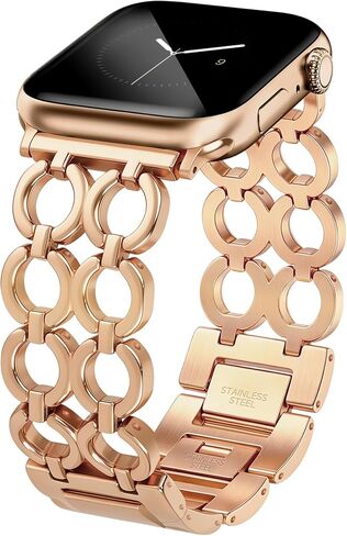 JR.DM Gold Bands for Women Compatible with Apple Watch 38mm 40mm 41mm 42mm(S10/11) Adjustable Stainless Steel Metal Strap Double Chain Dressy Bracelet for iWatch Series 1/2/3/4/5/6/7/8/9/10/11/SE in Saudi Arabia