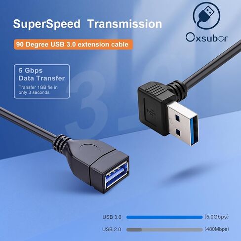 Oxsubor SuperSpeed USB 3.0 Male to Female Extension Data Cable Up and Down Angle 2PCS for PC,Laptop etc..(20CM,8IN) in Saudi Arabia