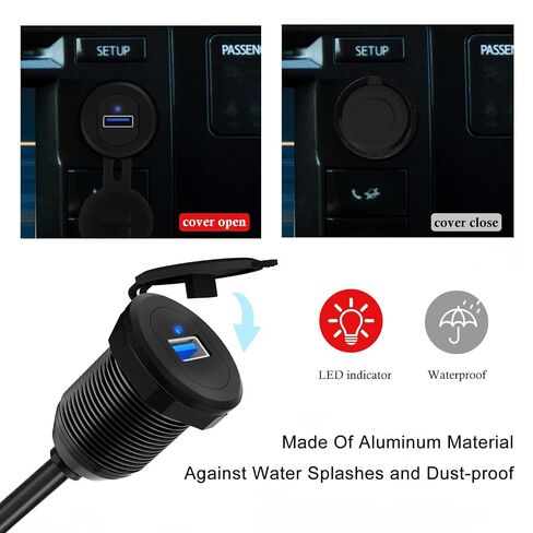 Single Port USB 3.0 Car Mount Flush Cable Male to Female with LED in Saudi Arabia