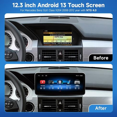 12.3 Inch Android 13 Touch Screen Wireless carplay Android Auto 4GB RAM+64GB ROM for Mercedes Benz GLK Class X204 2008-2012 NTG4.0 Support Mirror Link GPS Navigation Bluetooth in Saudi Arabia