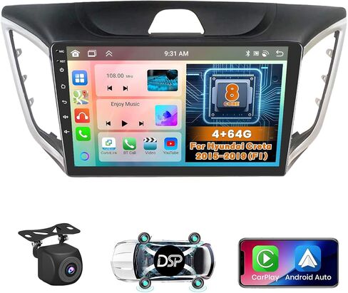 8 Core 4+64GB for Hyundai Creta 2015 2016 2017 2018 2019 (F1) Android Car Stereo with Wireless Carplay, 10.1 Inch IPS Touchscreen Car Radio with 59UI GPS Navigation WiFi 32EQ DSP Backup Camrea in Saudi Arabia
