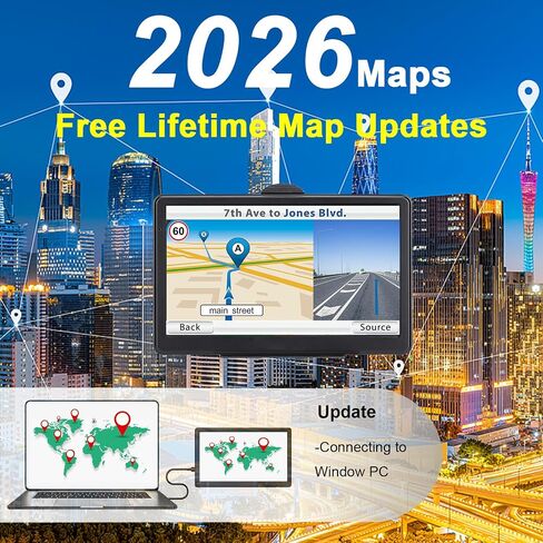 GPS Navigator for Car, 2026 Map 7 inch Touch Screen Car GPS 256-16GB,Voice Turn Direction Guidance, Support Speed and Red Light Warning, North America map Free Update in Saudi Arabia