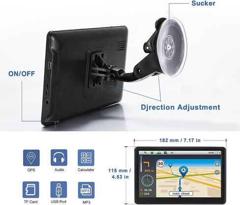 GPS Navigator for Car, 2026 Map 7 inch Touch Screen Car GPS 256-16GB,Voice Turn Direction Guidance, Support Speed and Red Light Warning, North America map Free Update in Saudi Arabia