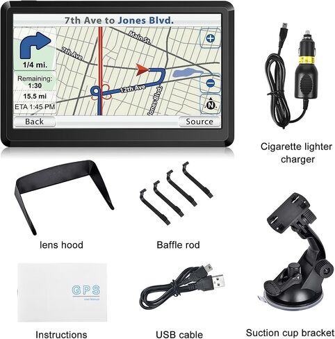 GPS Navigator for Car, 2026 Map 7 inch Touch Screen Car GPS 256-16GB,Voice Turn Direction Guidance, Support Speed and Red Light Warning, North America map Free Update in Saudi Arabia