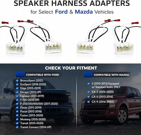 4 PCS Car Door Speaker Wiring Harness, 72-5602 Audio Speaker Wire Cable Adapter Compatible with Ford Focus F150 F250 Mazda 3 CX-5 CX-9 Speakers Adapter Connector Adaptor Plug in Saudi Arabia