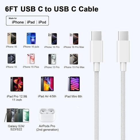 100W iPhone 17 16 15 Charger Cable,2 Pack USB C to USB C Charging Cable in Saudi Arabia