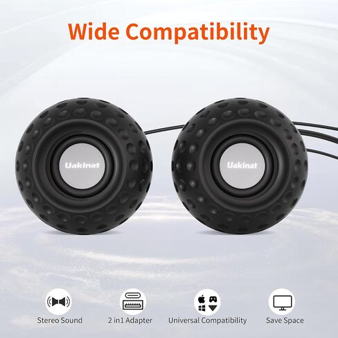 Uakinat 2.0 Computer Speaker, Black, USB Powered, 3.5mm Audio Input, Volume Control, Golf Style, Pair Pack, PC or Laptop in Kuwait