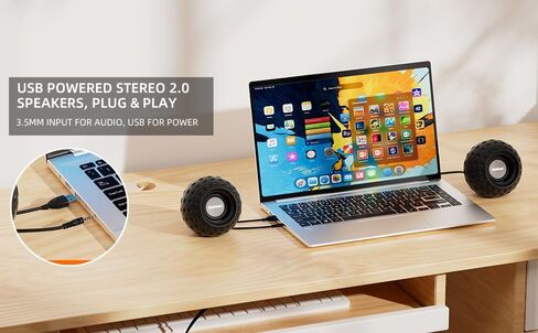 Uakinat 2.0 Computer Speaker, Black, USB Powered, 3.5mm Audio Input, Volume Control, Golf Style, Pair Pack, PC or Laptop in Kuwait