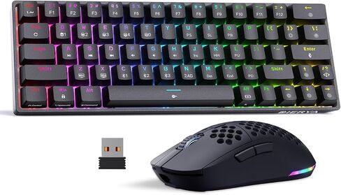 مجموعة لوحة مفاتيح وماوس لاسلكية للألعاب من DIERYA، DK63 & M1 60% لوحة مفاتيح RGB صغيرة مع مفاتيح زرقاء وماوس خفيف الوزن 24000 نقطة في البوصة | الوضع الثلاثي (BT/2.4G/USB) | ار جي بي | لأجهزة الكمبيوتر الشخصية وأجهزة ماك واللاعبين والطابعين - أسود in Kuwait