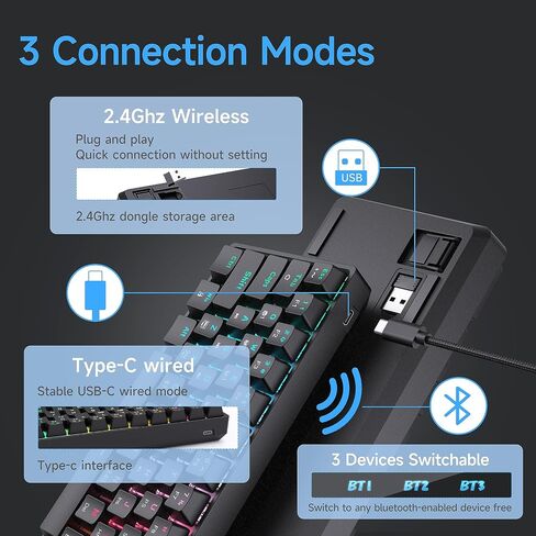 مجموعة لوحة مفاتيح وماوس لاسلكية للألعاب من DIERYA، DK63 & M1 60% لوحة مفاتيح RGB صغيرة مع مفاتيح زرقاء وماوس خفيف الوزن 24000 نقطة في البوصة | الوضع الثلاثي (BT/2.4G/USB) | ار جي بي | لأجهزة الكمبيوتر الشخصية وأجهزة ماك واللاعبين والطابعين - أسود in Kuwait