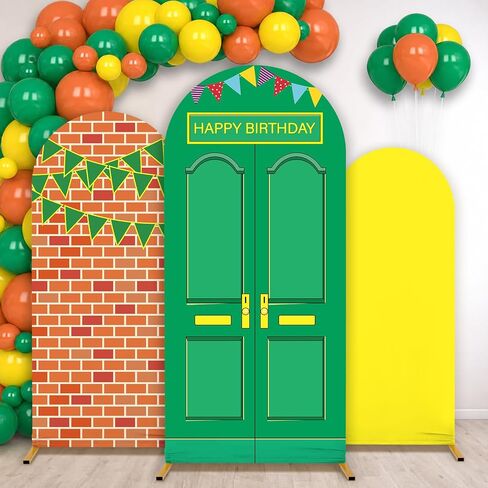 3Pcs Cartoon Street Arch Backdrop Covers 4ft 5ft 6ft Red Brick Spandex Fitted Arch Stand Covers Cartoon Friends Birthday Party Decorations Photo Background for Street Theme Birthday Party Supplies in Saudi Arabia