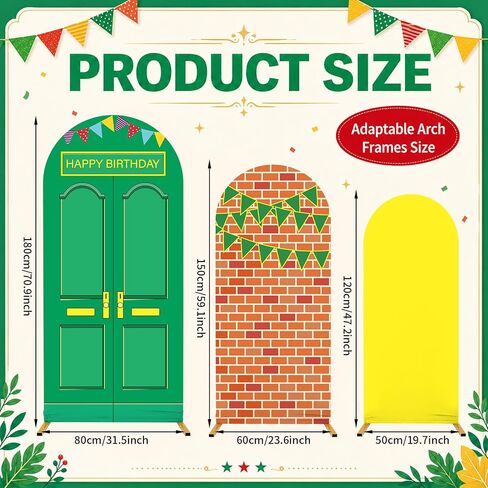 3Pcs Cartoon Street Arch Backdrop Covers 4ft 5ft 6ft Red Brick Spandex Fitted Arch Stand Covers Cartoon Friends Birthday Party Decorations Photo Background for Street Theme Birthday Party Supplies in Saudi Arabia