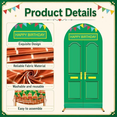 3Pcs Cartoon Street Arch Backdrop Covers 4ft 5ft 6ft Red Brick Spandex Fitted Arch Stand Covers Cartoon Friends Birthday Party Decorations Photo Background for Street Theme Birthday Party Supplies in Saudi Arabia