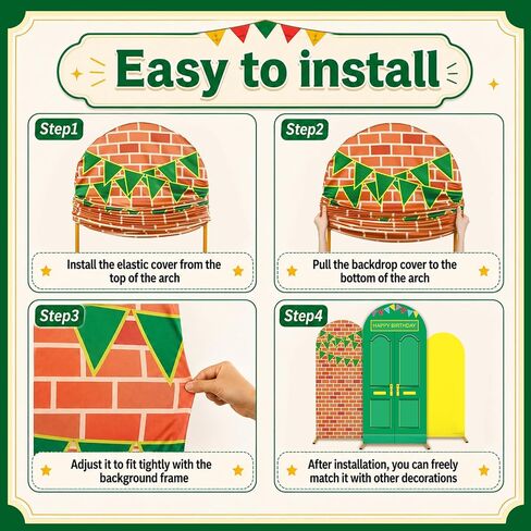 3Pcs Cartoon Street Arch Backdrop Covers 4ft 5ft 6ft Red Brick Spandex Fitted Arch Stand Covers Cartoon Friends Birthday Party Decorations Photo Background for Street Theme Birthday Party Supplies in Saudi Arabia