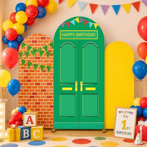 3Pcs Cartoon Street Arch Backdrop Covers 4ft 5ft 6ft Red Brick Spandex Fitted Arch Stand Covers Cartoon Friends Birthday Party Decorations Photo Background for Street Theme Birthday Party Supplies in Saudi Arabia