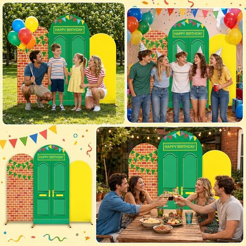 3Pcs Cartoon Street Arch Backdrop Covers 4ft 5ft 6ft Red Brick Spandex Fitted Arch Stand Covers Cartoon Friends Birthday Party Decorations Photo Background for Street Theme Birthday Party Supplies in Saudi Arabia