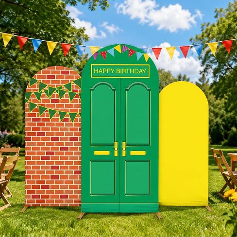 3Pcs Cartoon Street Arch Backdrop Covers 4ft 5ft 6ft Red Brick Spandex Fitted Arch Stand Covers Cartoon Friends Birthday Party Decorations Photo Background for Street Theme Birthday Party Supplies in Saudi Arabia
