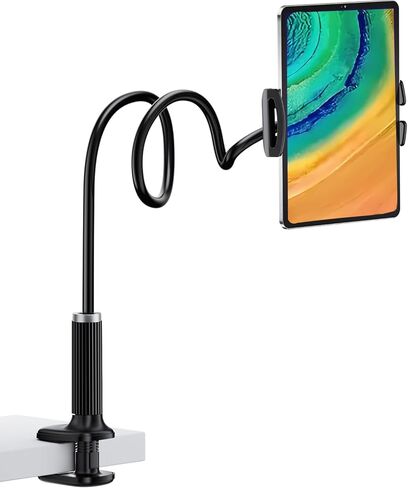 حامل تابلت Gooseneck، حامل تابلت: حامل تابلت بمشبك ذراع مرن متوافق مع iPad mini Pro Air وKindle وSwitch وGalaxy Tabs والمزيد من الأجهزة مقاس 4.7-11 بوصة - (أسود) in Kuwait