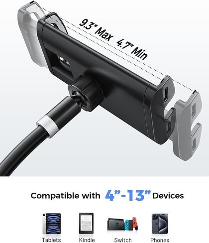 حامل تابلت Gooseneck، حامل تابلت: حامل تابلت بمشبك ذراع مرن متوافق مع iPad mini Pro Air وKindle وSwitch وGalaxy Tabs والمزيد من الأجهزة مقاس 4.7-11 بوصة - (أسود) in Kuwait