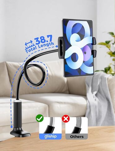 حامل تابلت Gooseneck، حامل تابلت: حامل تابلت بمشبك ذراع مرن متوافق مع iPad mini Pro Air وKindle وSwitch وGalaxy Tabs والمزيد من الأجهزة مقاس 4.7-11 بوصة - (أسود) in Kuwait