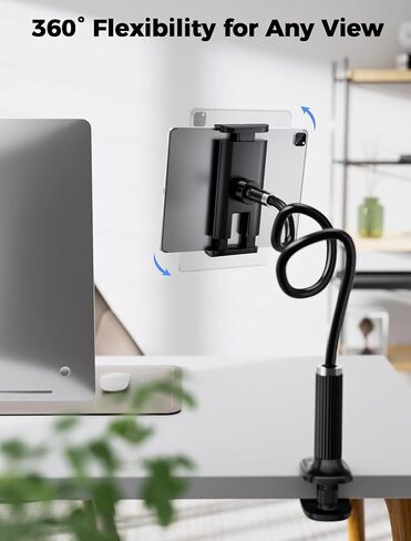 حامل تابلت Gooseneck، حامل تابلت: حامل تابلت بمشبك ذراع مرن متوافق مع iPad mini Pro Air وKindle وSwitch وGalaxy Tabs والمزيد من الأجهزة مقاس 4.7-11 بوصة - (أسود) in Kuwait