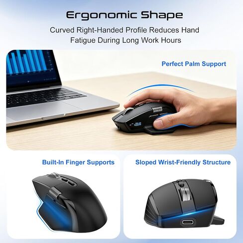 TSQQST Wireless Mouse for Laptop, 2.4GHz Ergonomic Computer Mouse, Black in Saudi Arabia