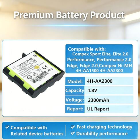 Pattaya High Capacity 2300mAh Compex 4H-AA1500 4H-AA2300 Battery Repacement for Sport Elite, Elite 2.0, Performance, Performance 2.0 and Edge, Edge 2.0,Compex Ni-MH 4H-AA1500 2300mAh Replace in Kuwait