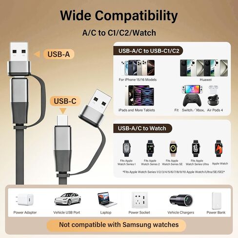 100W Retractable Multi Charging Cable for Apple Watch Charger,Dual USB C in Kuwait