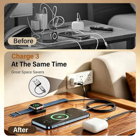 100W Retractable Multi Charging Cable for Apple Watch Charger,Dual USB C in Kuwait